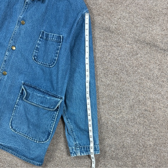 Woolrich Blue Denim Chore Barn Field Jacket Mens XL Snap Closure Corduroy Collar - Picture 8 of 10